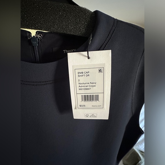 Theory Outlet Embroidered Shift Dress in Crepe, Nocturne Navy Size 2 - Picture 2 of 4